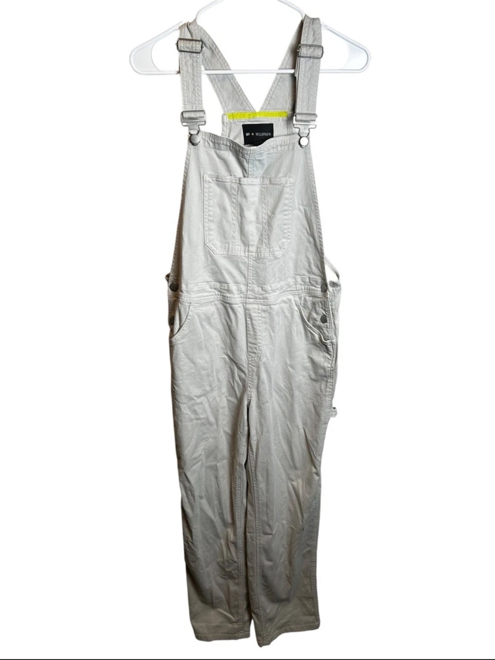 BP + Wildfang Nordstrom Utility Carpenter Overalls Knaki Stone Neon Stitch Small